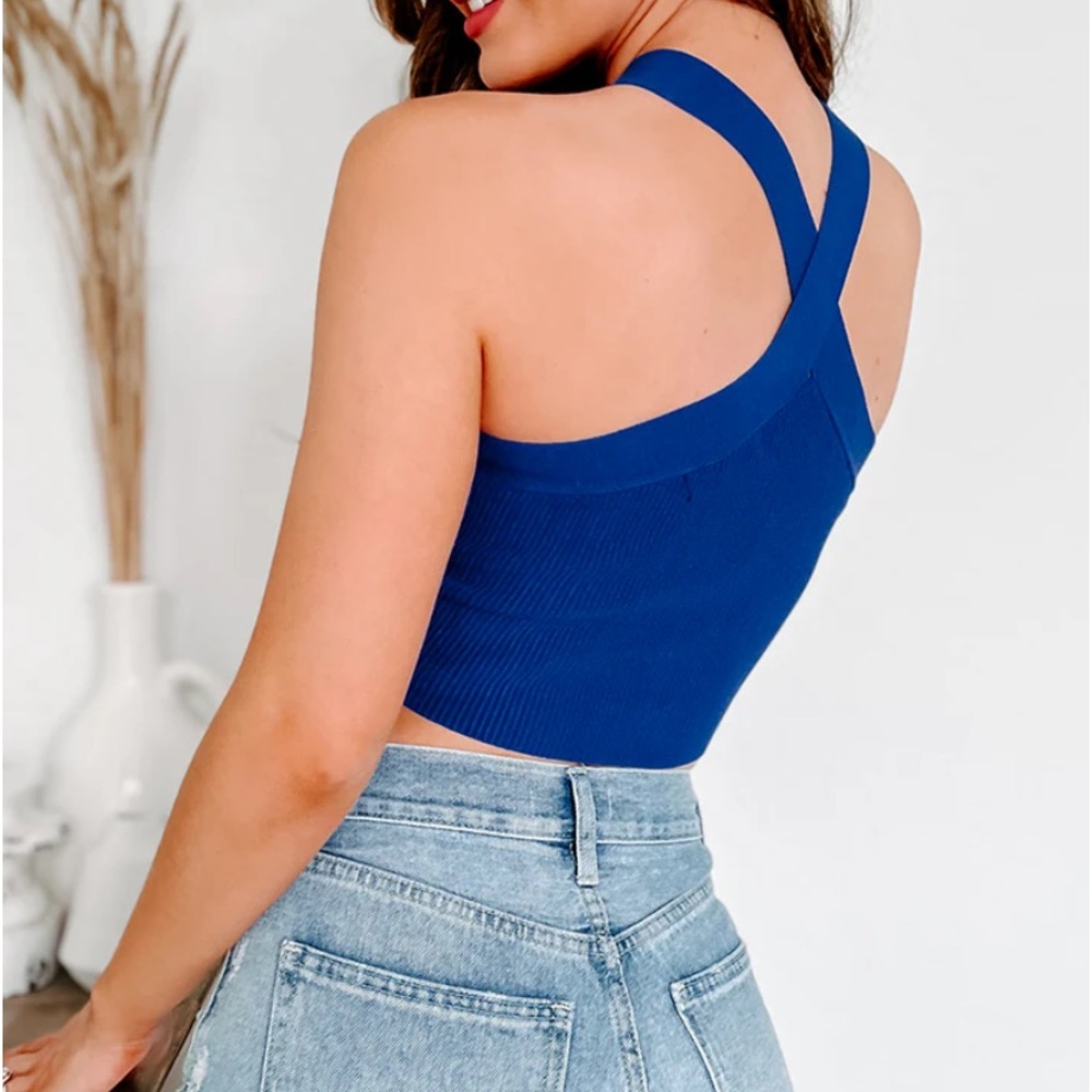 Blue Ribbed Women's Top - Picture 3 of 6